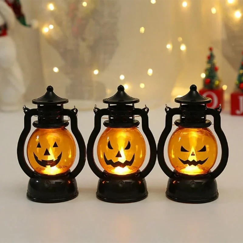 Lampe de Décoration d'Halloween Électronique à LED, Bougie Rétro, Horloge, Citrouille, Décor de Maison, Accessoire de Vacances, 1 Pièce, LT089