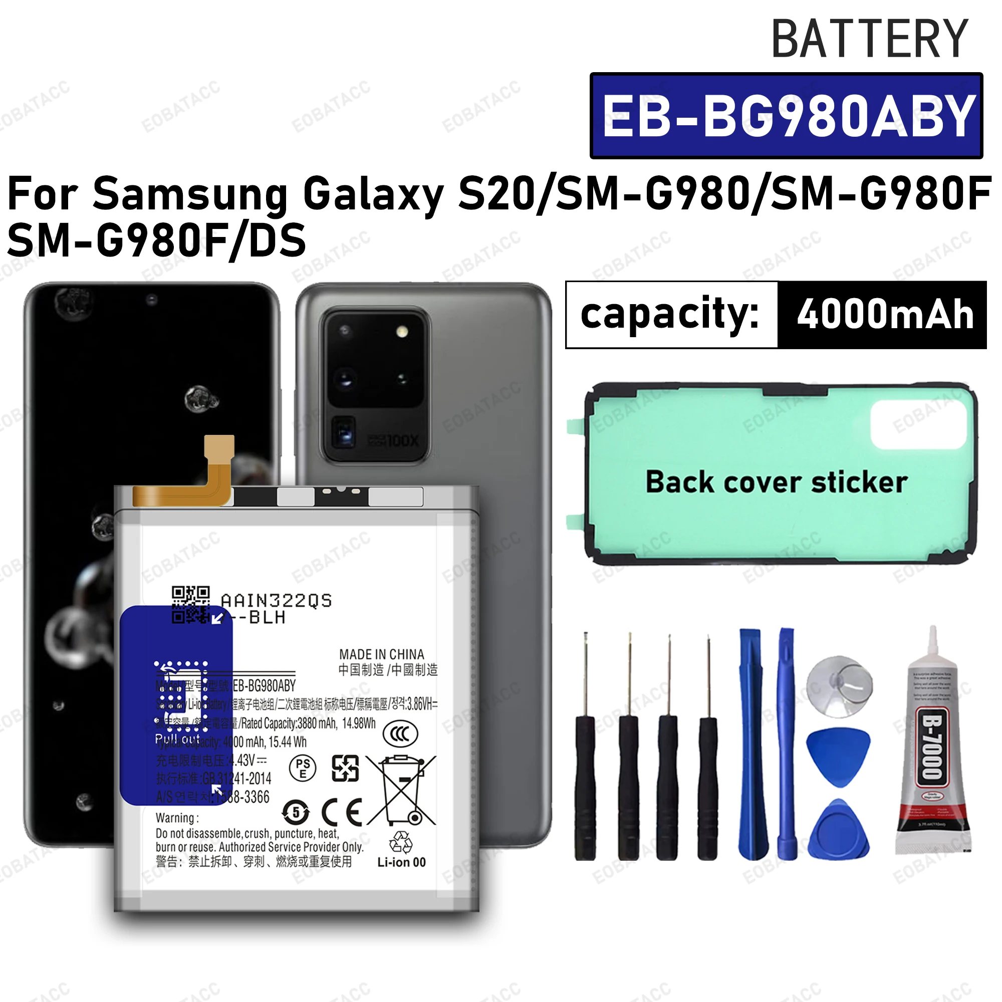 

100% New High Quanlity EB-BG980ABY For Samsung Galaxy S20/SM-G980/SM-G980F Battery Replacement Batteria+Tools