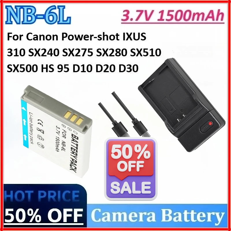 

Newly upgraded NB-6L 3.7V 1500mAh Camera Battery for Canon Power-shot IXUS 310 SX240 SX280 SX510 SX275 SX500 D10 D20 HS 95 D30