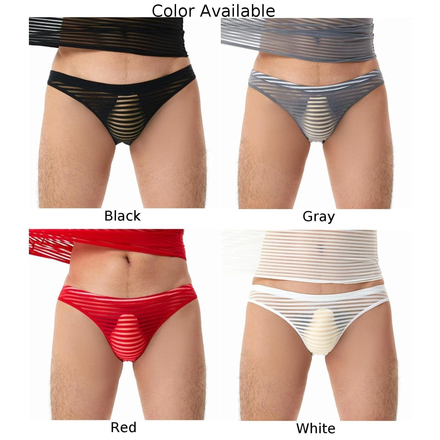 Men\'s Sexy Soft Lingerie Breathable Pouch Underwear Ultra Thin Slip Panties Striped Briefs See Through Thong Scrotum Underpants