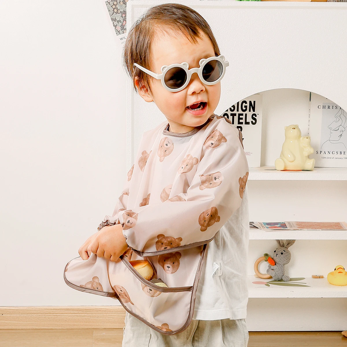 1 Pc 100%Polyester Waterproof Baby Bibs Cute Infant Eating Child Long Sleeve Apron  Baby Self Feeding Bib for 0-3 Year