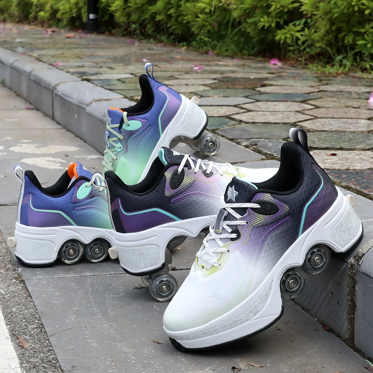 Size 31 32 33 34 35 Roller Skates Shoes Deform Skate 4 Wheels Walking Footweatr Kids Casual Deformation Parkour Runaway Sneakers