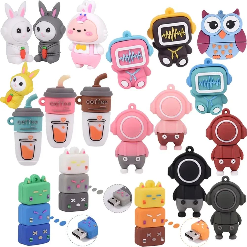 Super Cute Cartoon USB 2.0 Flash Drive Coffee Cup Music Doll Pen Drive 64GB Free Key Chain Cartoon Creative Gift Memory Stick