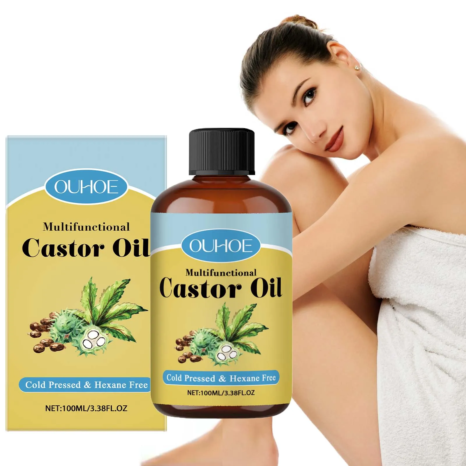 Organic Castor Oil Moisturizing Hair Eyelashes Eyebrows Emollient Relaxation Aromatherapy Brightening Body Massage Essential Oil