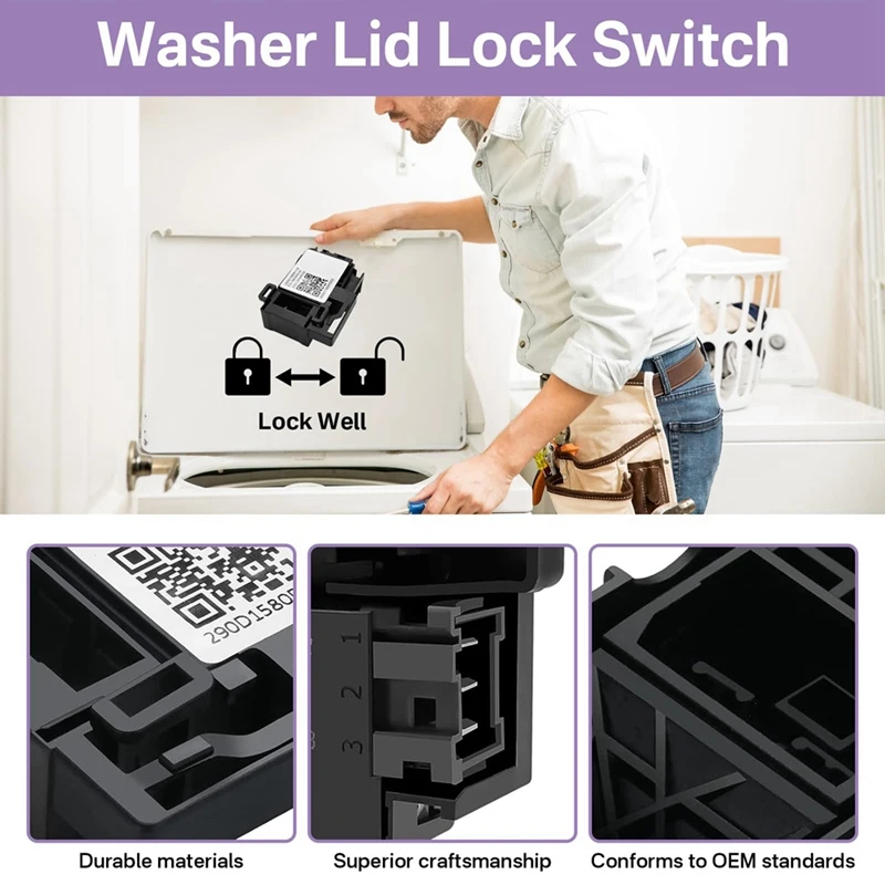 WH01X27954 Washer Lid Lock Switch Part 290D1580P004 for Top Load Washing Machine Door Lock Assembly-A73M