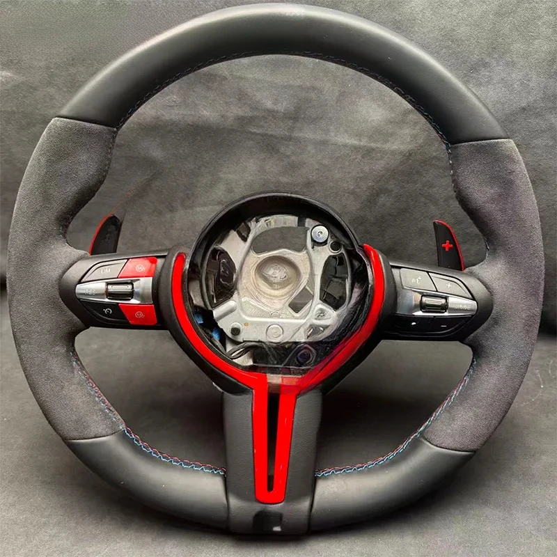 

For BMW Steering Wheel Modification With Red Style Logo Tri Color Stitching Fit F10 F11 F20 F21 F22 F25 F30 F31