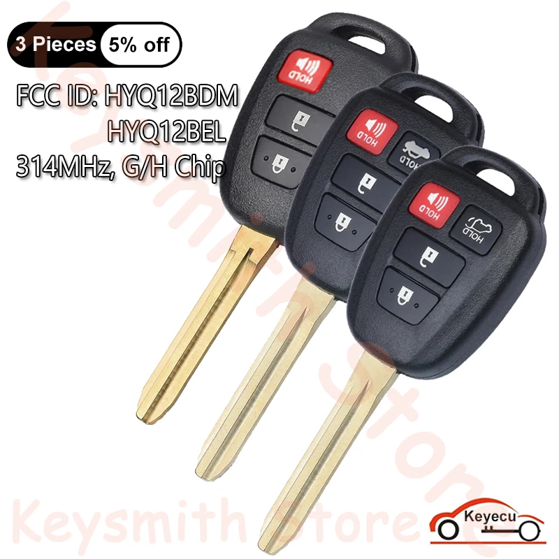 

KEYECU 3 4 Button 314MHz G H Chip for Toyota Camry RAV4 Prius C Tacoma 2012-2021 Auto Remote Control Key Fob HYQ12BDM HYQ12BEL