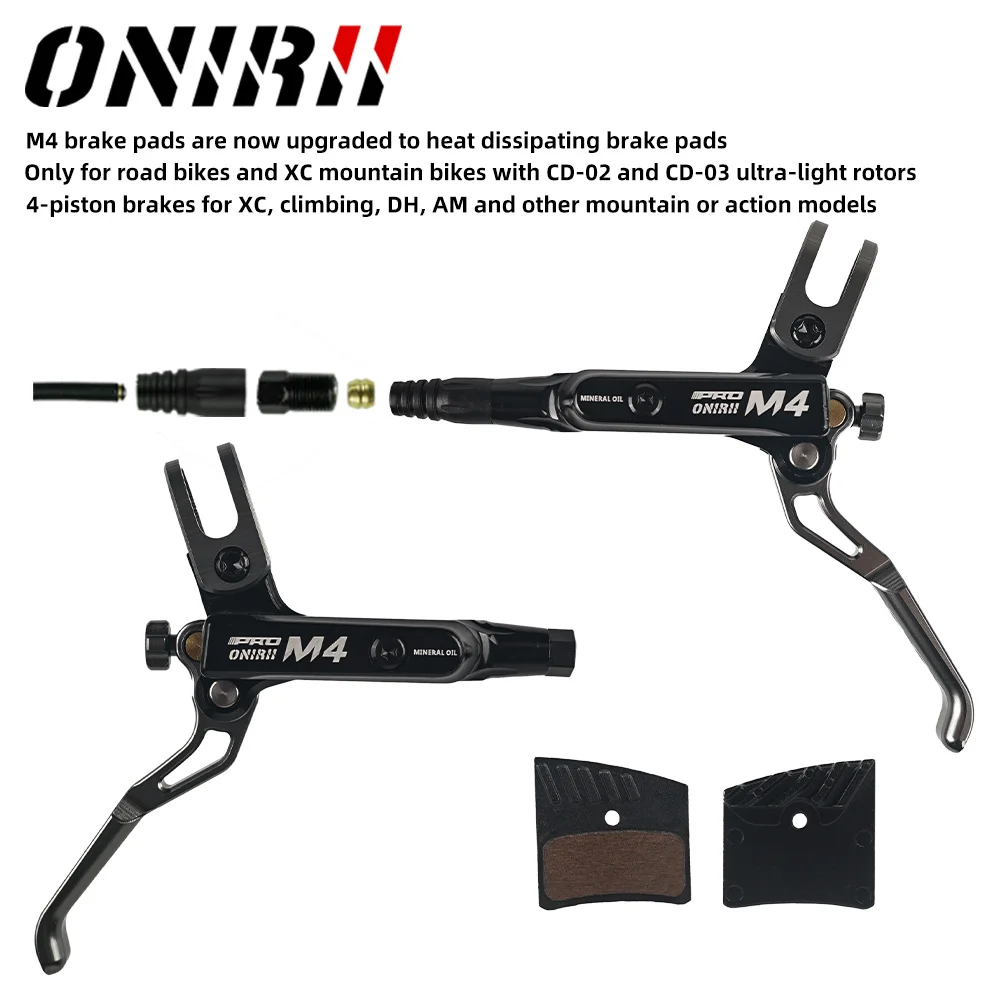 ONIRII M4 4 Piston Hydraulic Disc Brake Bicycle Brake MTB AM HD 820/1450mm Mountain Clamp Brakes CNC Tech Mineral Oil AM  New