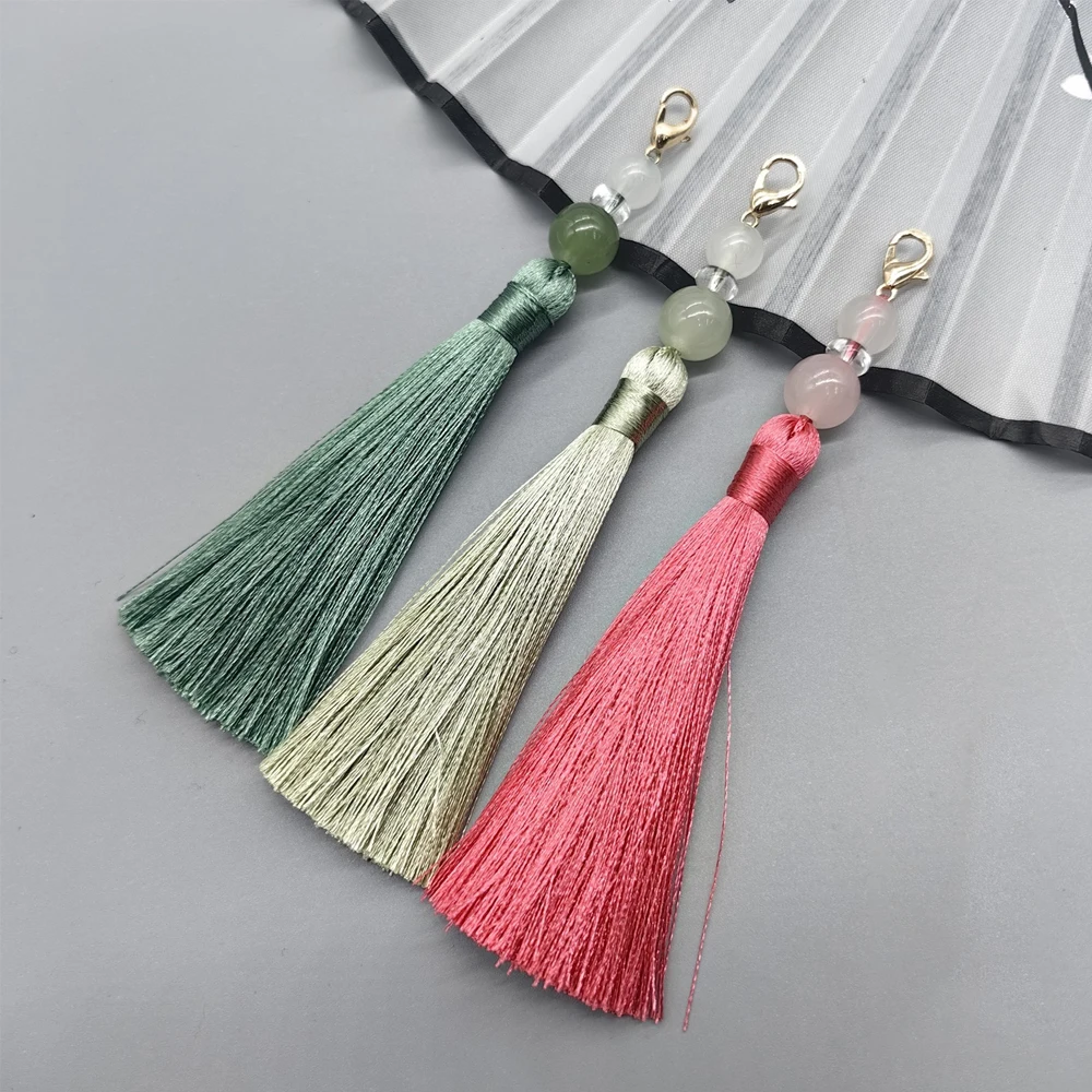 Beaded Trim Fringe - พู่ห้อยประดับลูกปัดโพลีเอสเตอร์พร้อมตัวล็อคแบบก้ามปูขนาด 8 ซม. สำหรับตกแต่งหน้าต่างในบ้าน พวงกุญแจ กระเป๋า