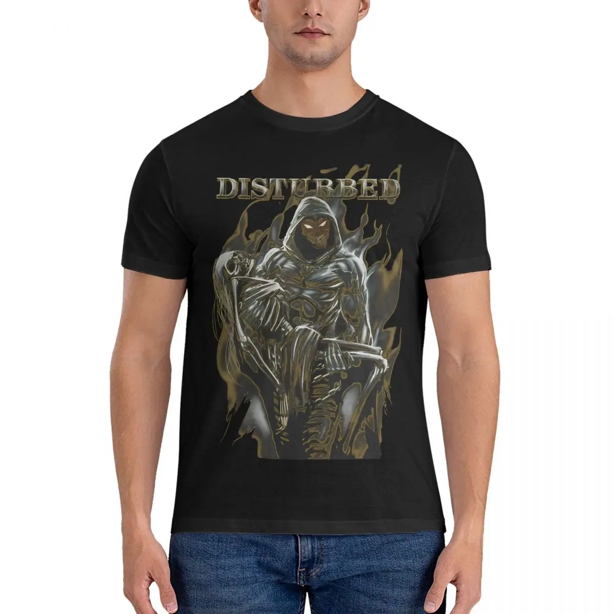 Men Warrior In Fire T Shirts Disturbed Pure Cotton Tops Novelty Short Sleeve Crewneck Tee Shirt Summer T-Shirt