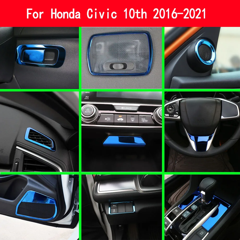 

Нержавеющая сталь, внутренняя панель переключателя окна автомобиля, накладка, синяя ручка регулировки сиденья, накладка на кнопку для Honda Civic 10th 2016-2021