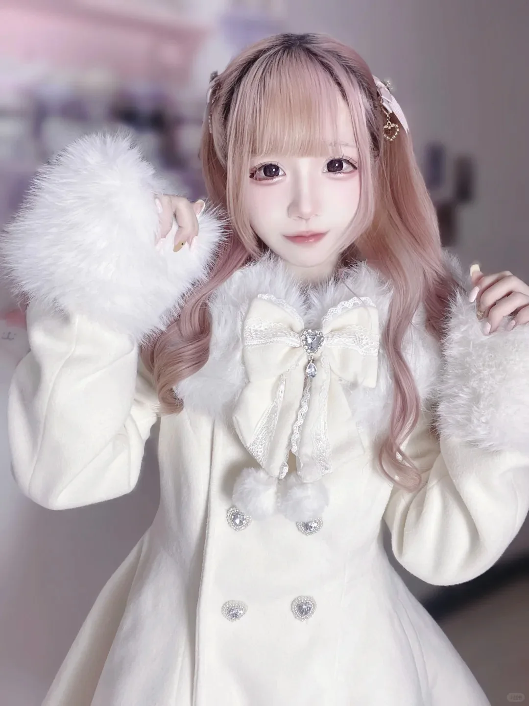 

Japanese Kawaii Lolita Coat Faux Fur Women Casual Long Sleeve Elegant Coat Sweet Girl Harajuku Y2k Autumn Winter Women Clothing