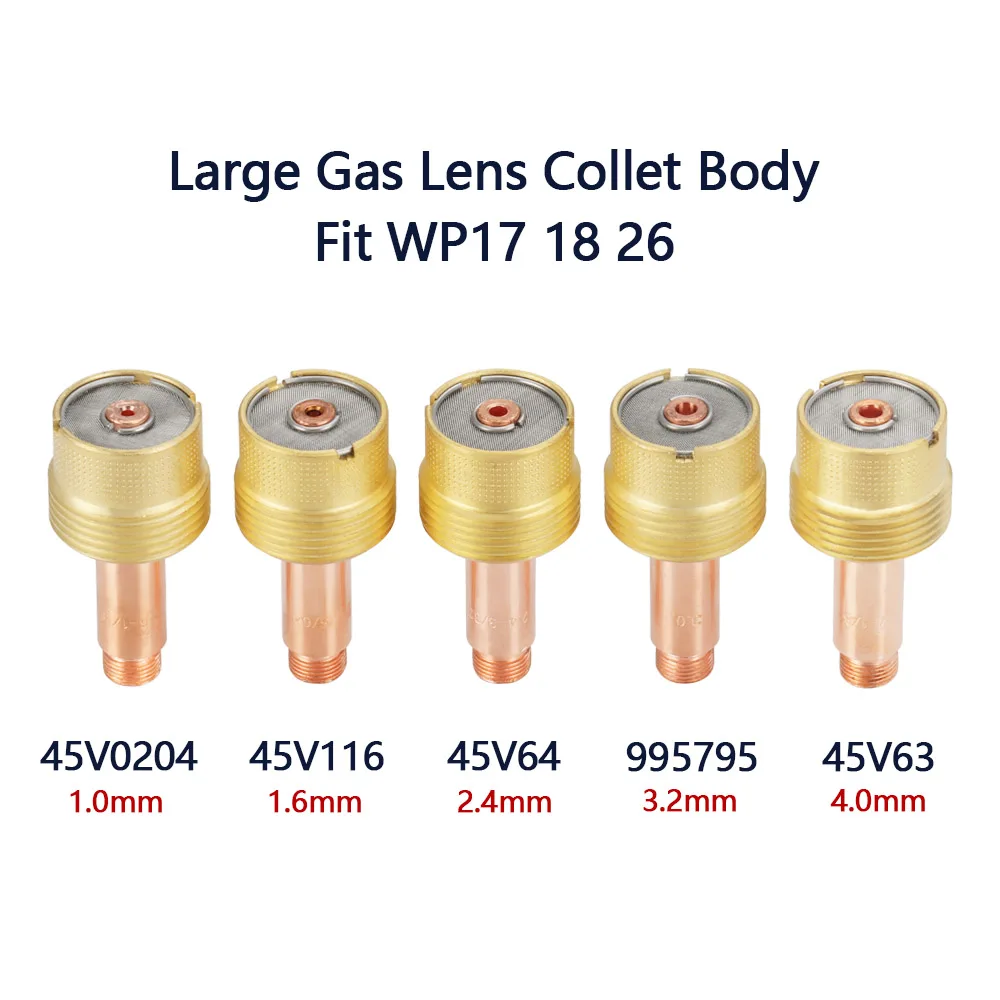 

2/5Pcs 1.0/1.6/2.4/3.2/4.0mm TIG Gas Lens Collet Body 45V0204 45V116 45V64 995795 45V63 For WP17/18/26 Welding Torch Kit