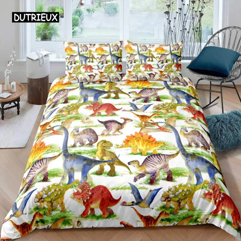 

Dinosaur Duvet Cover Cute Dinosaurs Cartoon Animal Theme Bedding Set For Kids Teens Double Queen King Size Polyester Quilt Cover