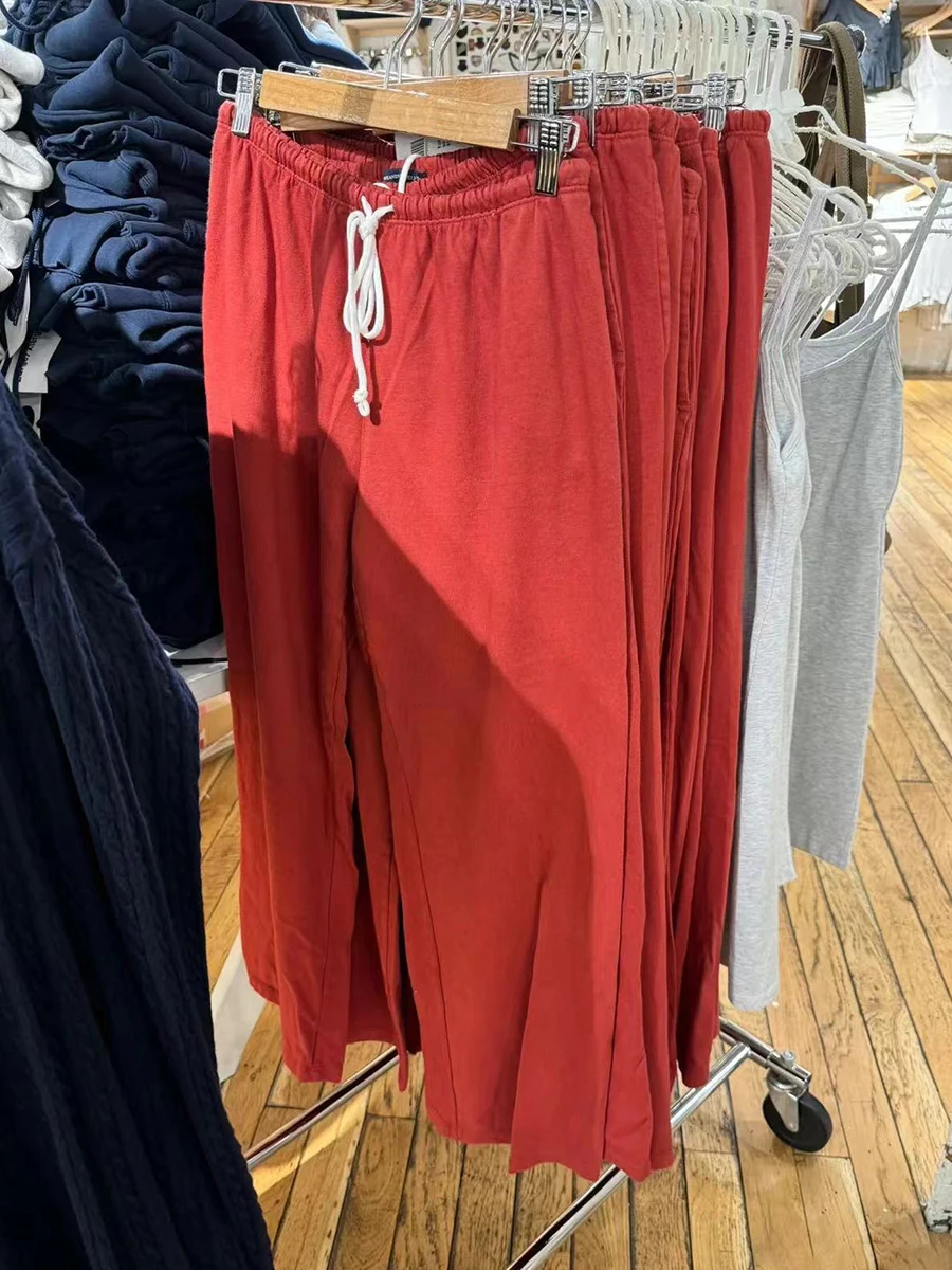Nowe czerwone proste spodnie dresowe ze sznurkiem damskie jesienne wysokiej talii bawełniane spodnie szerokie nogawki Vintage Streetwear Casual spodnie sportowe — zdjęcie 5