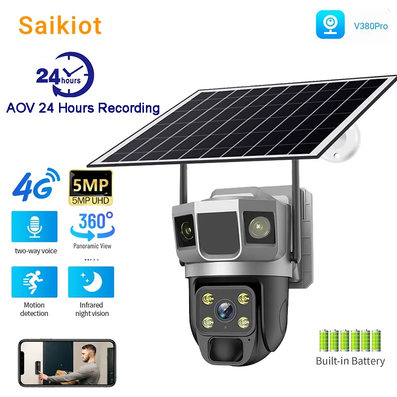 pro aov camera solar ptz 4g cartao sim camera ip starlight gravacao 24 horas 5mp impermeavel deteccao humana pir ao ar livre saikiot v380 01