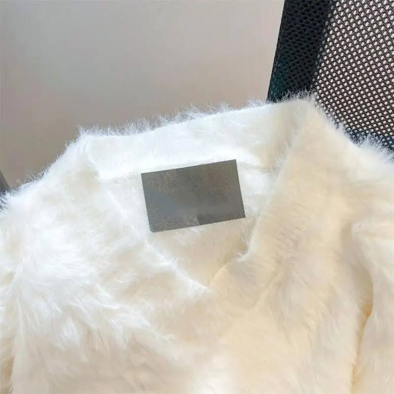

Woman Soft Sticky V Collar Sweater Autumn Winter Loose Mink Fur Jumper Versatile Innerwear New Girl Pullover Minimalist Knitwear