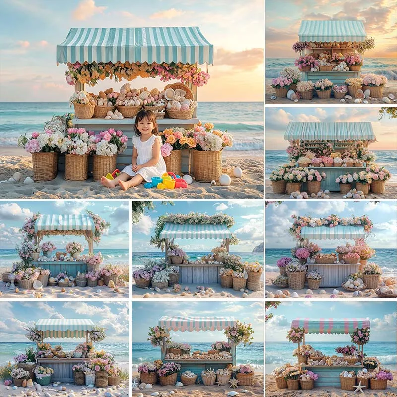 

LS Photography Backdrops Summer Beach Floral Shop Seashell Decor Props Baby Shower Children Portrait Photo Backgrounds Studio