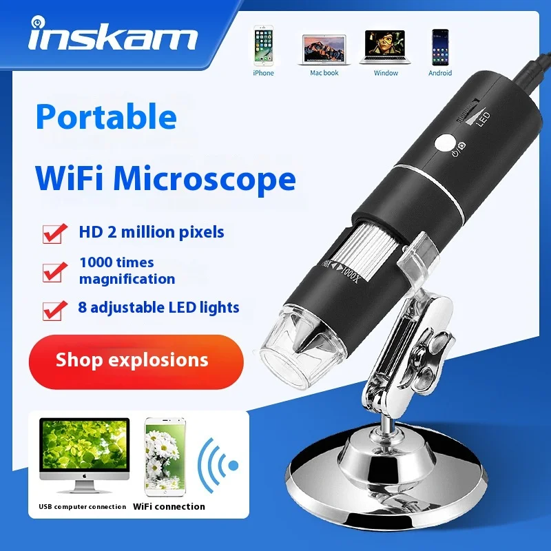 

200MP Portable WiFi Microscope 1000X Zoom Wireless Digital Microscope with HD Imaging for Industrial and Educational Use