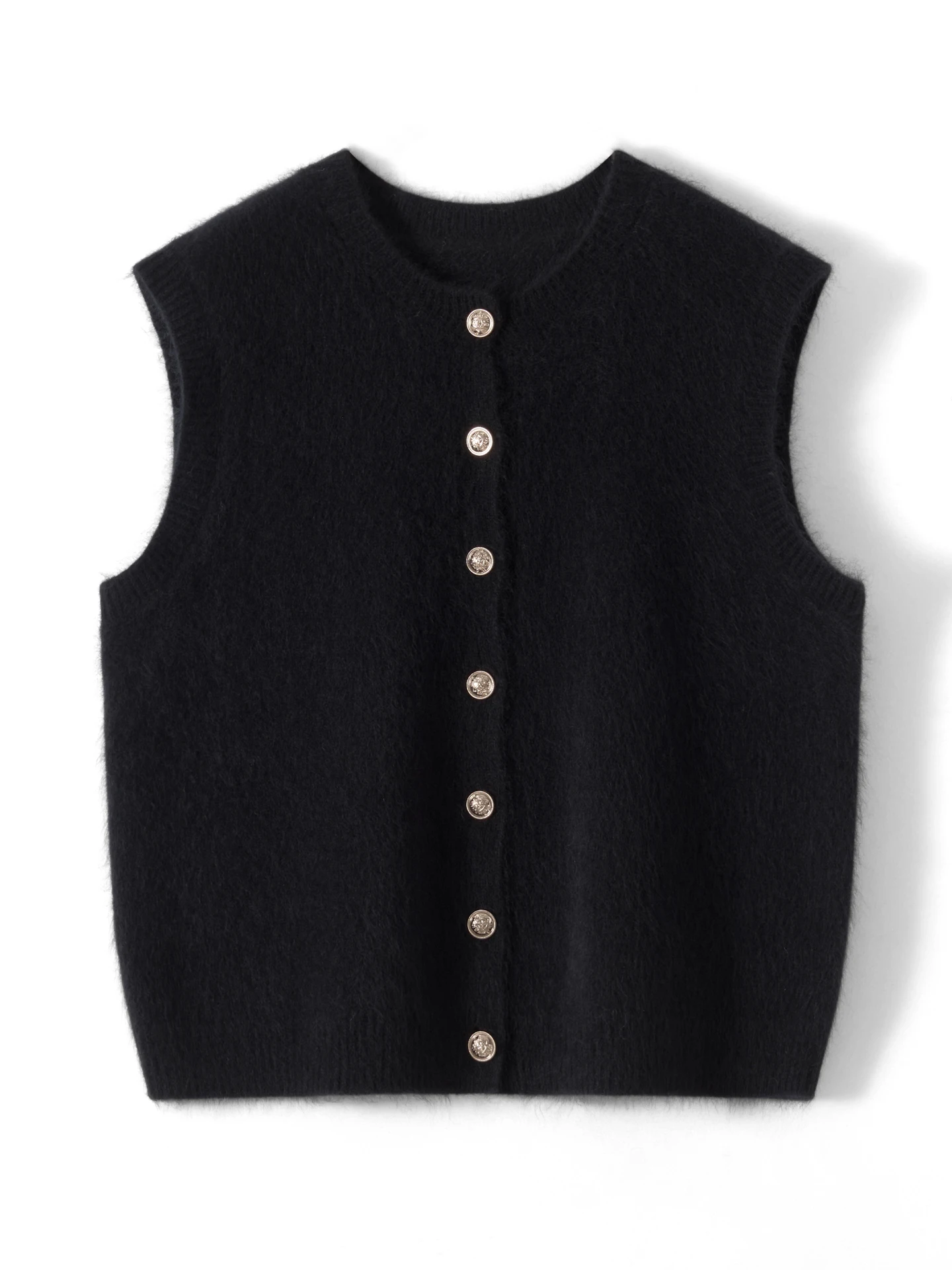 TLOML Damen-Strickweste aus 100 % Merinowolle, O-Ausschnitt, Herbst-Winter, Basic, ärmellos, Strickjacke, lockerer Plüschpullover, dicke Weste