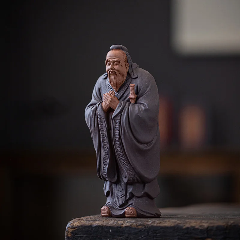 Ceramic Historical Figure Confucius Statue Handmade Sculpture Luxury Home Room Office Decor Statue Gift Collection 7.27 in