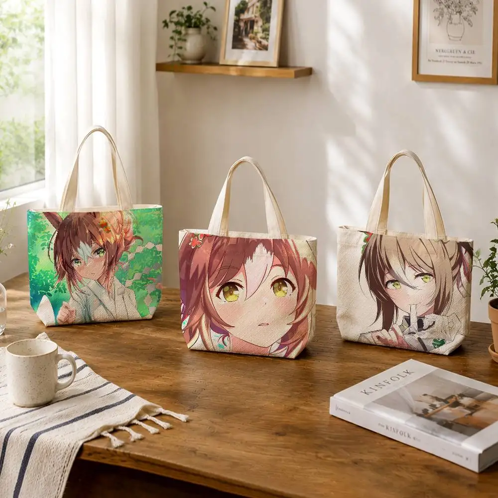 Fine Motion Umamusum Large Capacity Cotton Polyester Shoulder Tote Bag Zipper Handbag for Shopping Daily