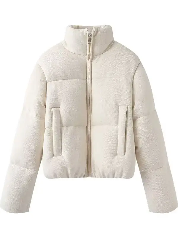 Jaqueta de Aodão Acolchoada para o Outono Inverno 2025, Casaco Curto de Manga Longa com Gola Alta, Moda para Mulheres