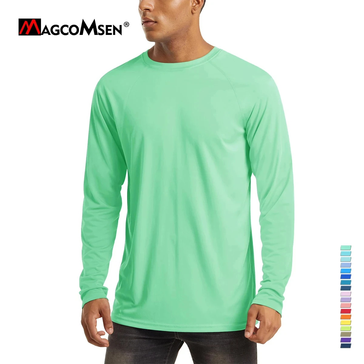 MAGCOMSEN Men's UPF 50+ Long Sleeve UV-Proof Tshirt Summer Quick Dry Fishing Sun Protection Shirt Sports Running Pullover Tops