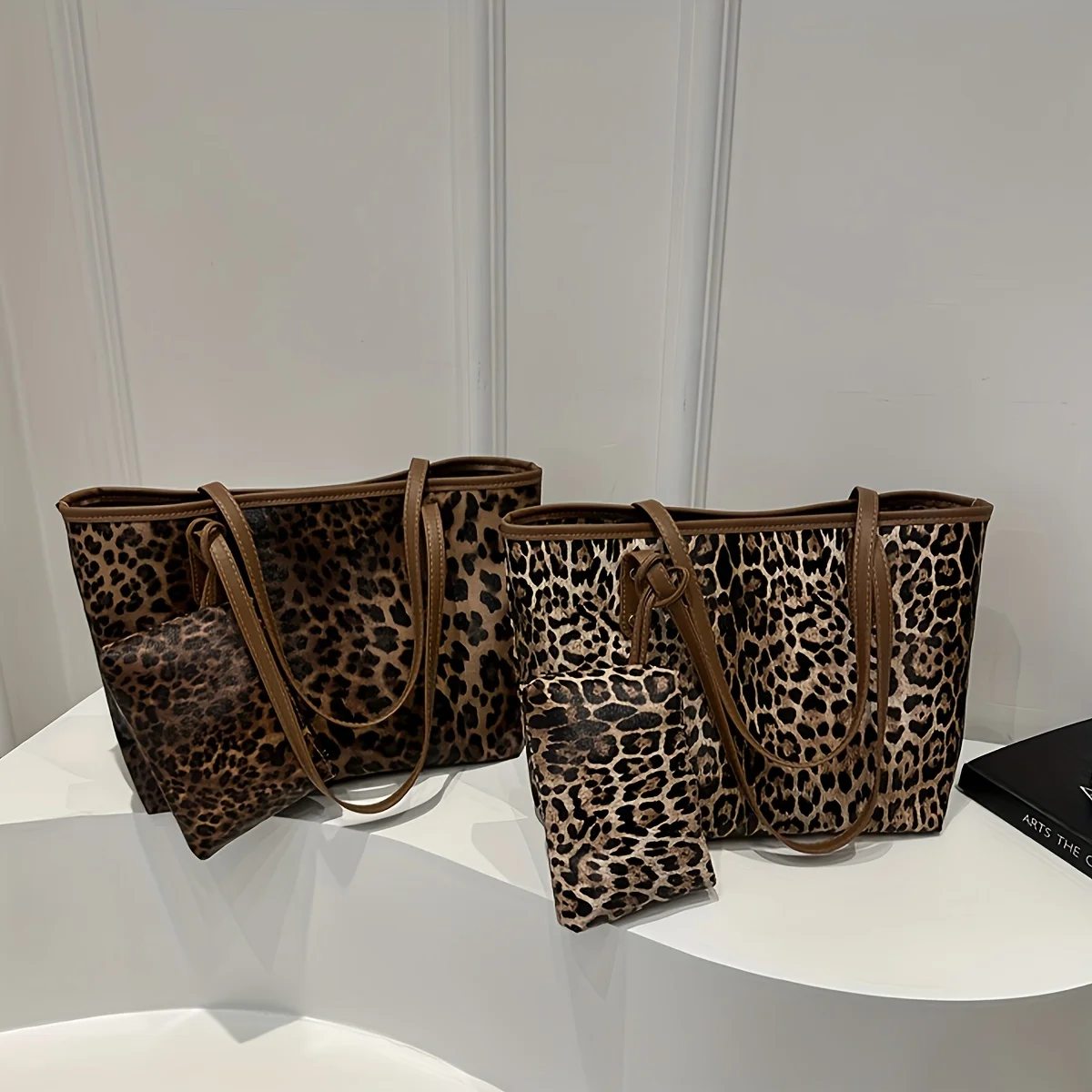 Leoparden-Schultertasche, Retro-Tierdruck-Handtasche mit großer Kapazität und Geldbörse, modische Casual-Style-Designer-Einkaufstasche – Detail 6