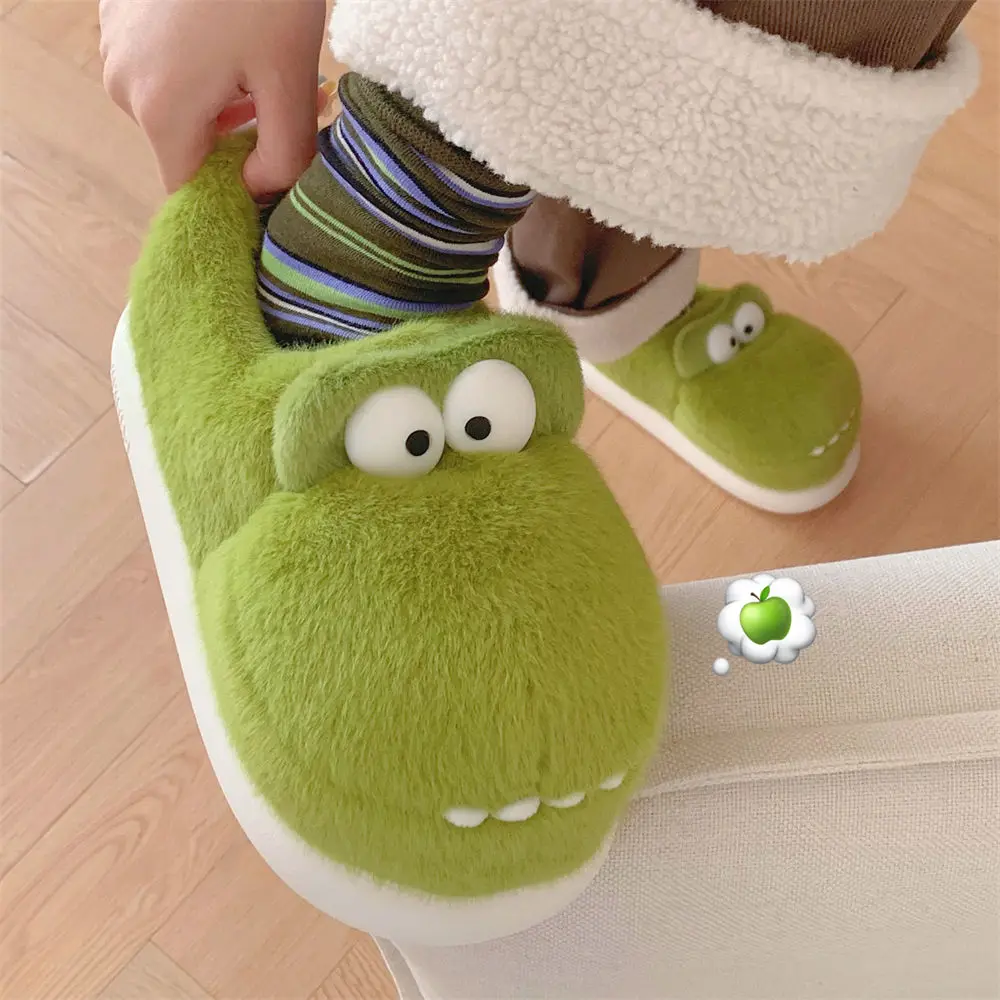 

2024 New Green crocodile man slippers male's footwear non-slip slip on flat mules mens home fluffy slippers home eva fur slides
