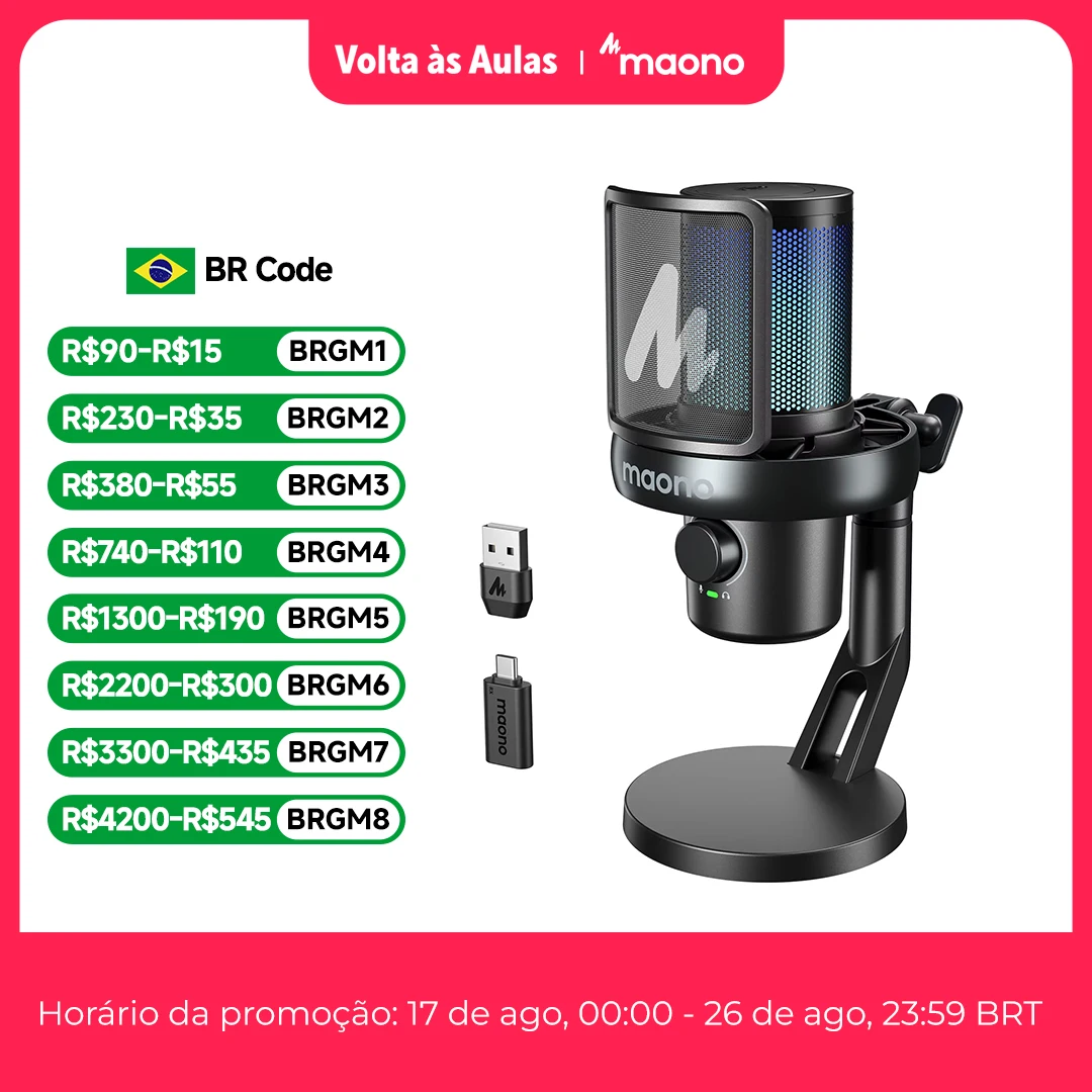 MAONO DM40 Pro Microfone Condensador USB Sem Fio MAONO DM40 Pro com Redução de Ruído e Mudança de Voz por IA, Microfone Recarregável para Jogos e Transmissão ao Vivo