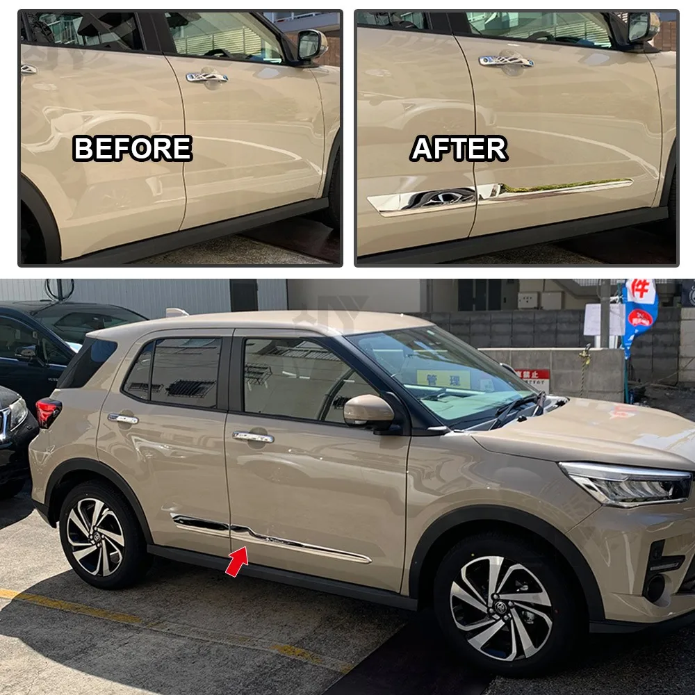 Car Door Side Body Garnish Trim for Toyota Raize A200A/210A 2019 Stainless Steel Chrome Car Accessorie Exterior Styling Stickers