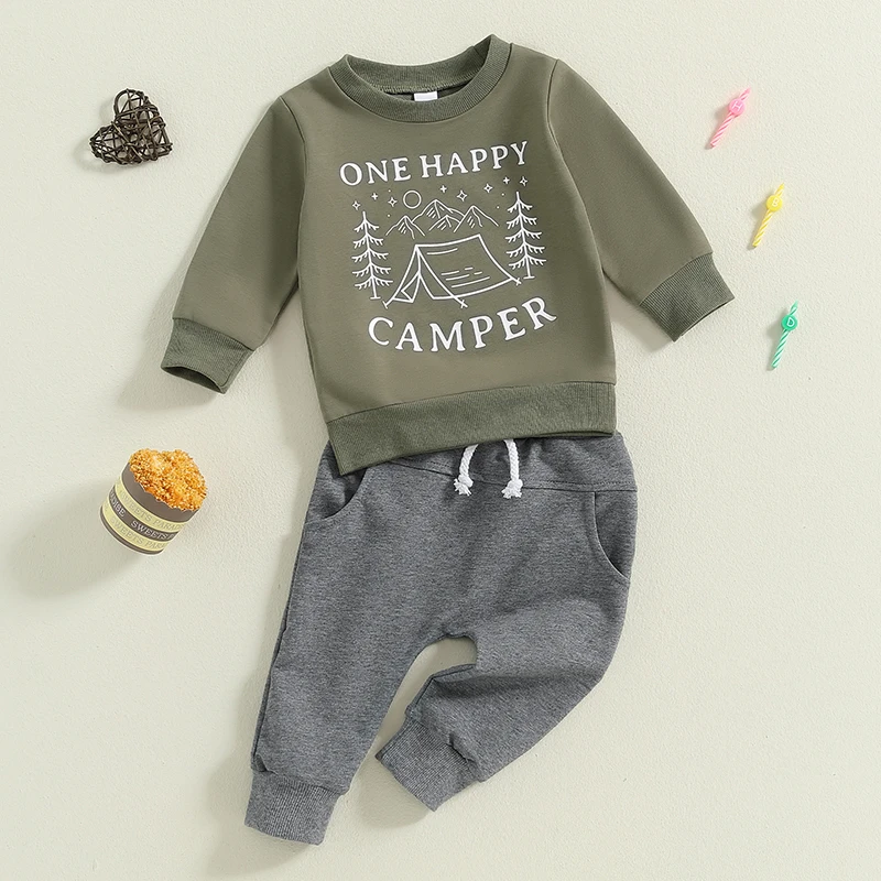 Babykleding Jongen 1e verjaardag outfits Boom Letter Print Lange mouw Ronde hals Pullover Broek Set 2-delige outfits