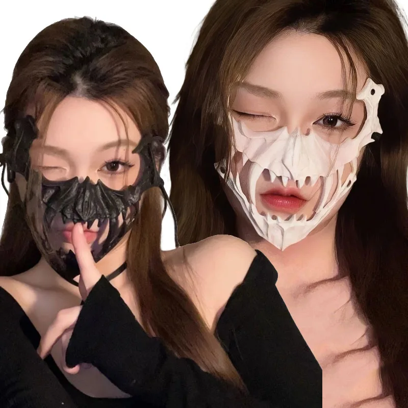 大人、ティーン、子供向けハロウィンマスク、面白くて斬新なスカルハーフフェイスカバー、パーティーコスプレ、ホラーアニマルスケルトン、タイガーマスク（男女兼用）