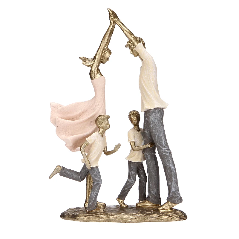 Amusement Family Sculpture Hand Painted Parents Statue Son Ornament Kids Craft Home Decor Wedding Anniversary Present for Couple