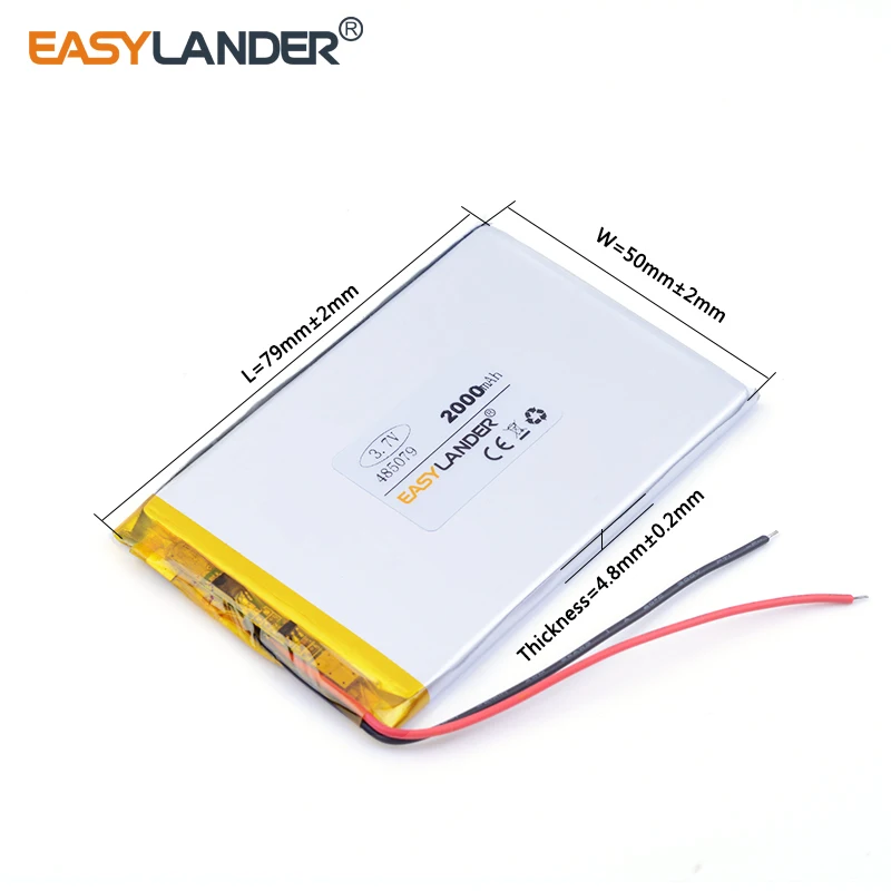 485079 3.7V 2000mAh Rechargeable Lithium Li-ion Li Polymer BatteryFor MP3 MP4 GPS Digital Products andorid phone,toys,PDA Tools