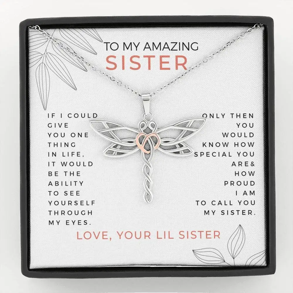 Love Your Little Sister Dragonfly Necklace | Gift for Big Sister Gift | Sister Birthday, Graduation, Christmas Gift