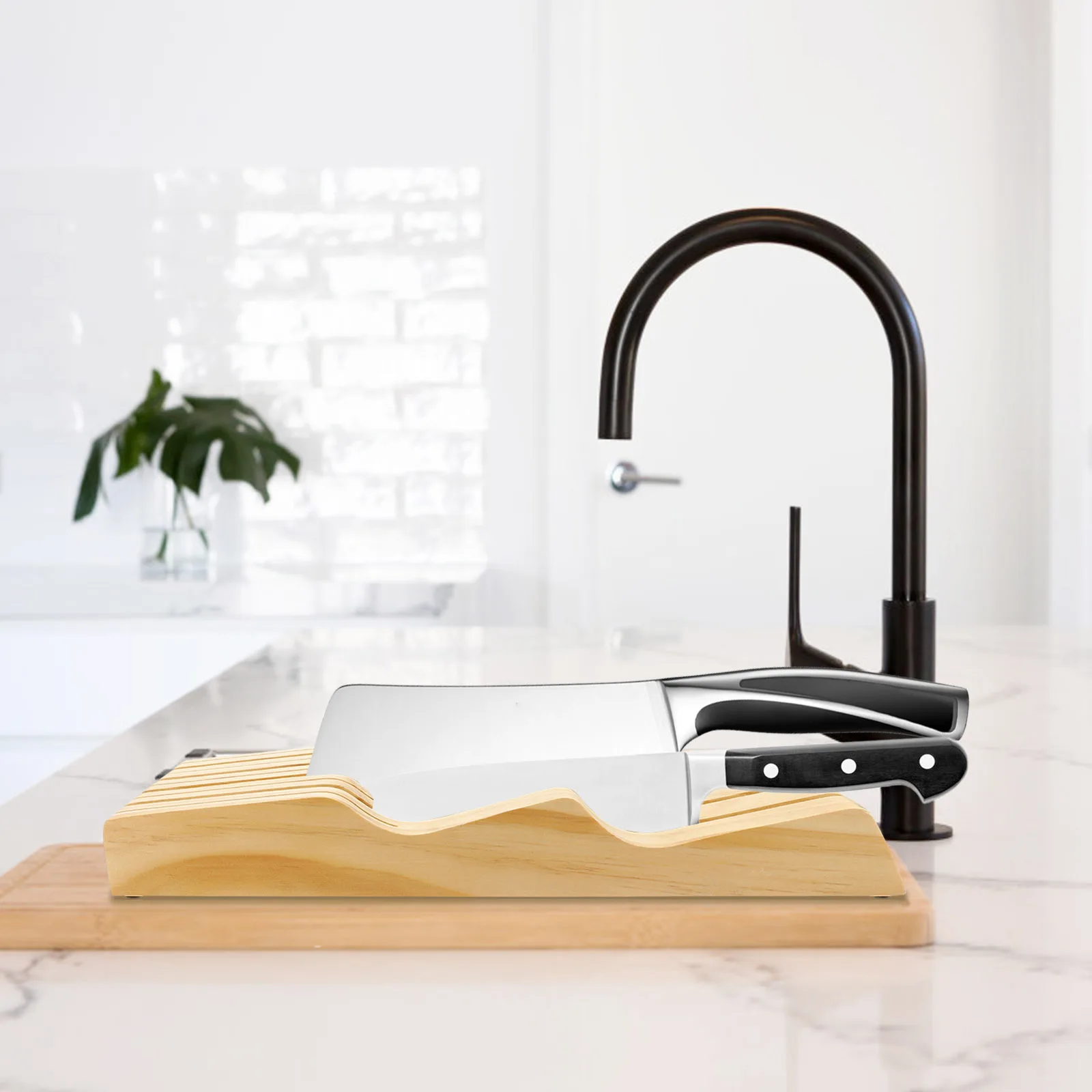 

1Pcs Eco-Friendly Beech Wood Drawer Style Knives Holder Kitchen Organizer Tidy Storage Rack Khaki in-Drawer Knives Block