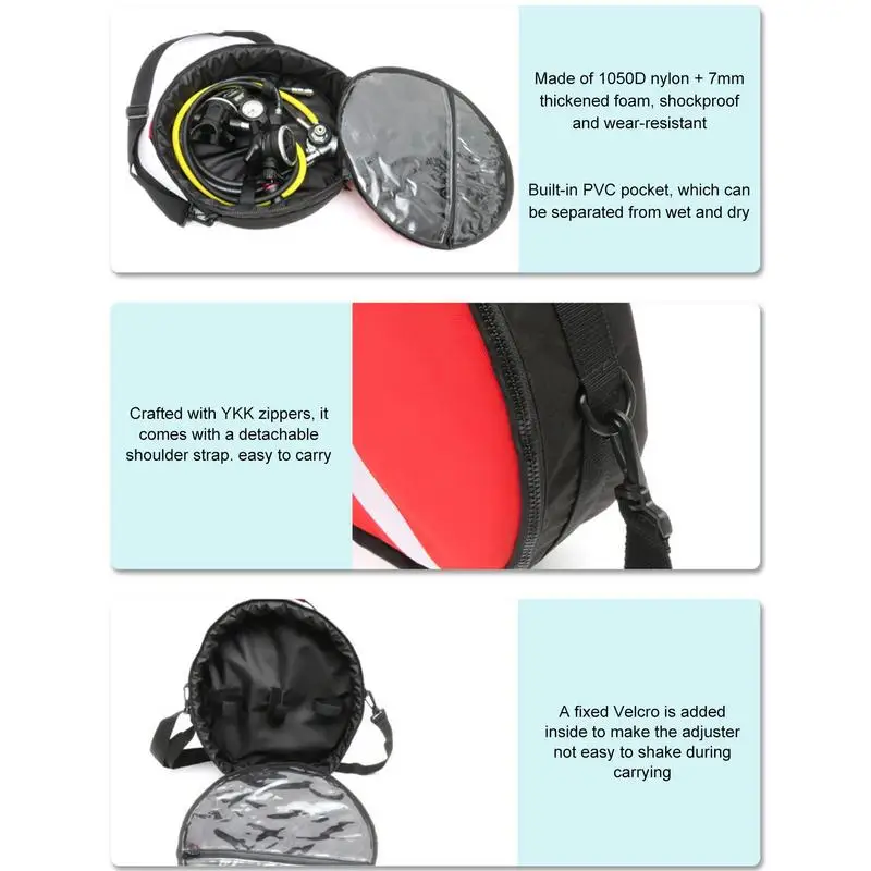 Scuba Regulator Bag Round Portable Carrying Case Snorkeling Dive Zipper Bag For Scuba Diving Freediving Swimming