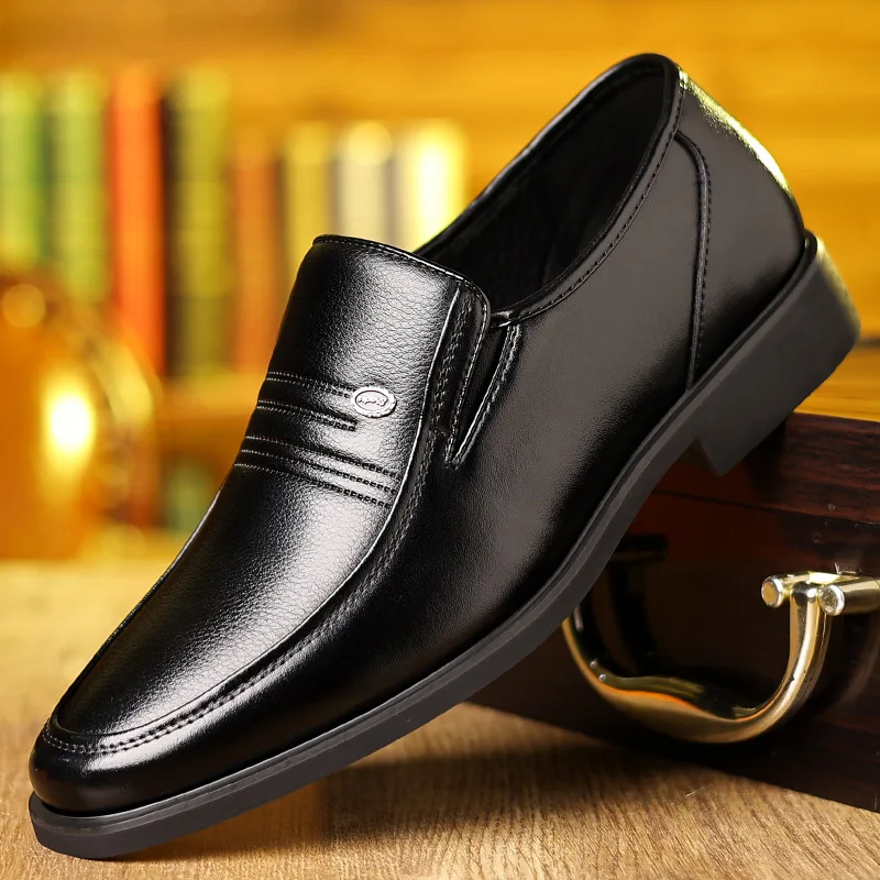 

Мужские дышащие модельные кожаные туфли с открытым лифтом, весенне-летние деловые офисные туфли без шнуровки, увеличивающие рост