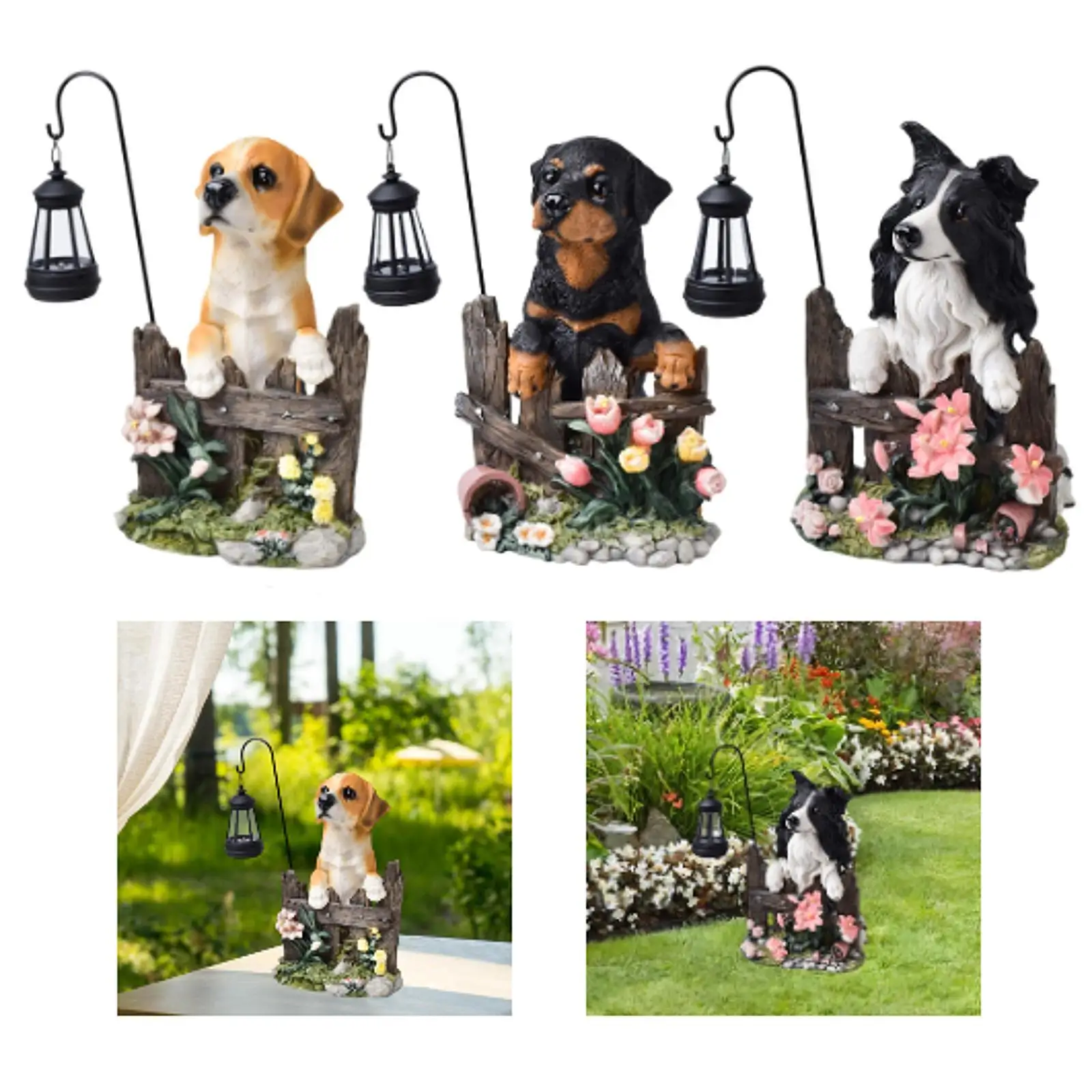 Dog Figurine with Solar Light Dog Craft Statue for Decorating Outside Home