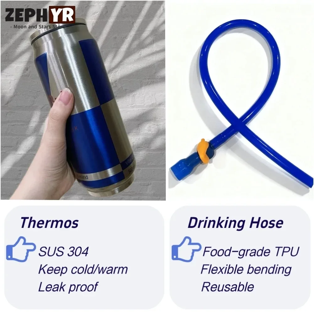 500ML Thermos with Long Hose for Racing Hydration Drinking Water 304 Stainless Steel Keep Cold Cycling Climbing Camping Tumbler