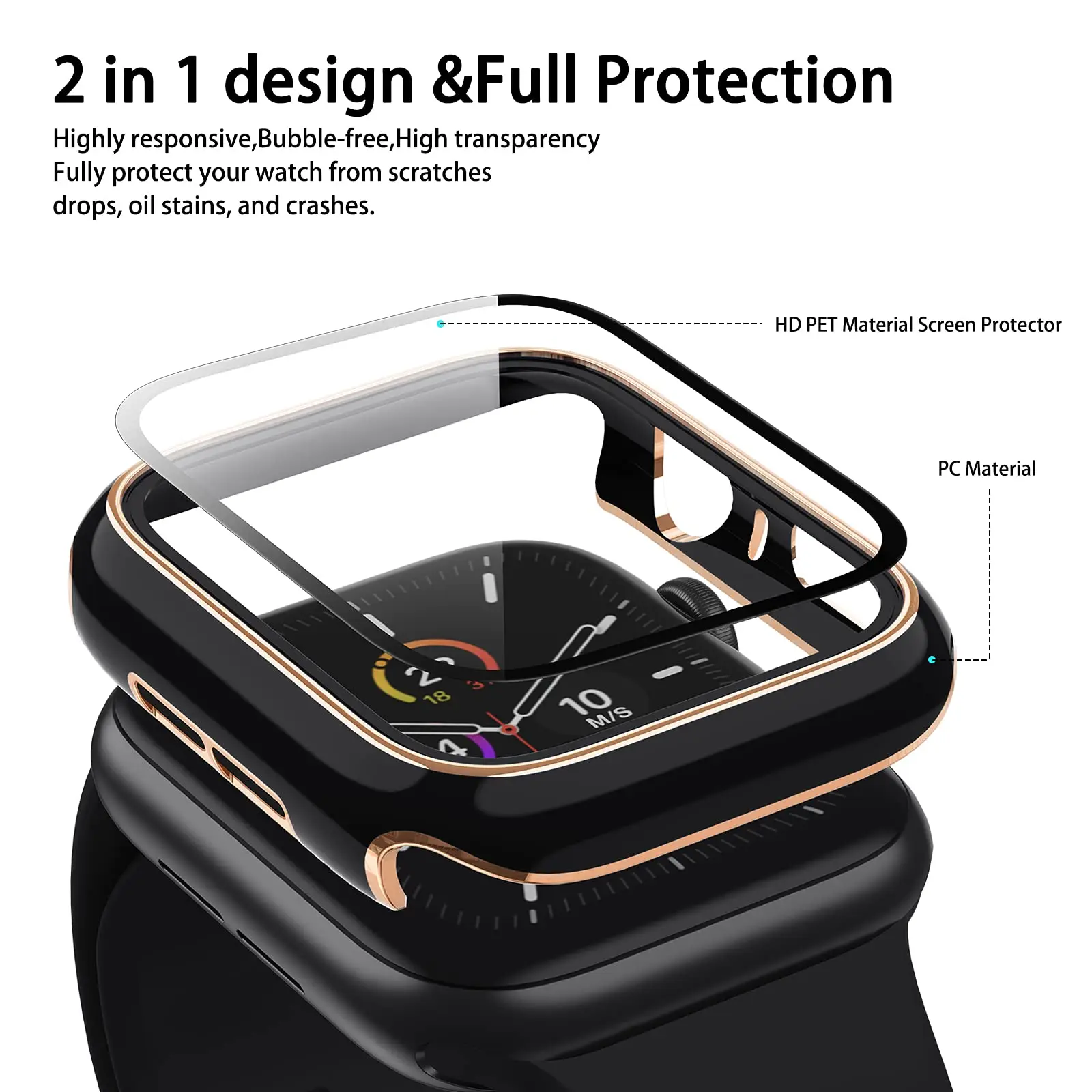 Cristal templado y funda para Apple Watch, Protector de pantalla de parachoques para PC de 44mm, 42mm, 40mm y 38mm, serie Iwatch 6/5/4/3/2/1/SE,