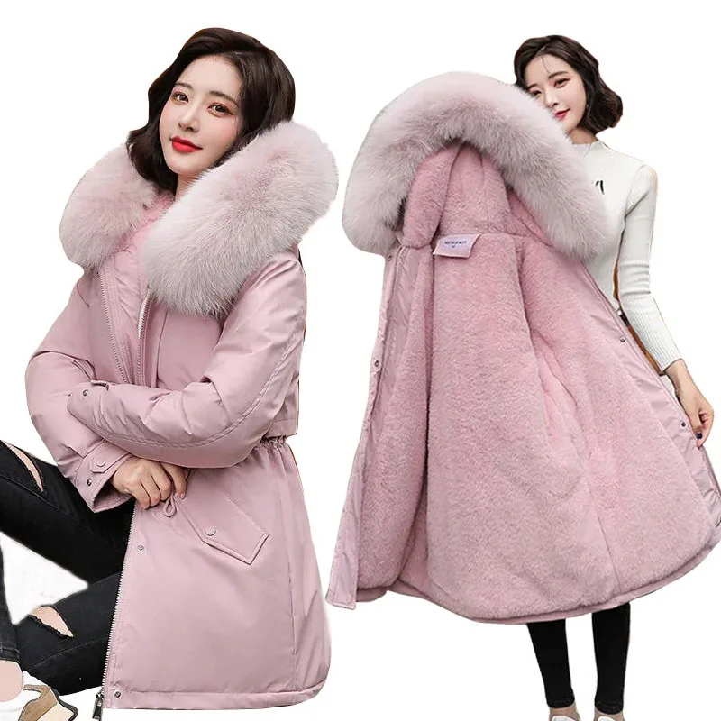 Winter Women Warm Parka New 2023 Fashion Long Coat Wool Liner Hooded Parkas Slim Fur Collar Jacket Warm Snow Wear Padded Clothes