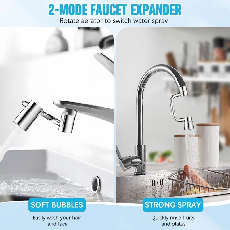 Full 1080° Swivel Kitchen Faucet Extender Universal 22mm/24mm Thread Alloy Faucets Aerator Splashproof Bathroom Sink Accessories