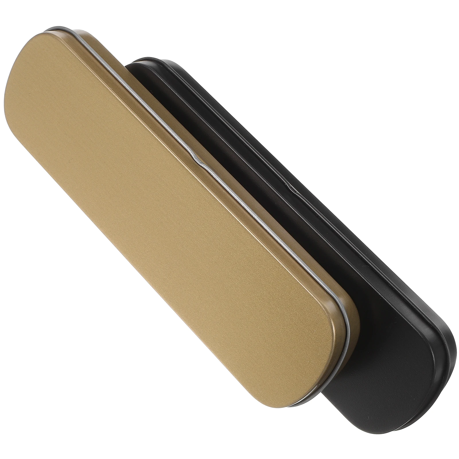 

2pcs Metal Pencil Boxes Storage Cases for School Supplies Stationery Rectangle Hinged Design Black Gold