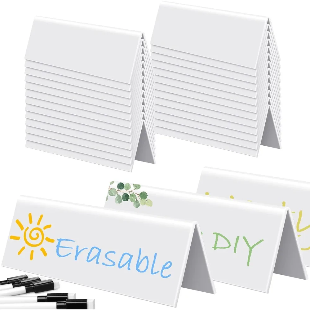 

Reusable Name Tent Cards with Black Markers Dry Erase Name Plate Wipe Clean Desk Tags Sign