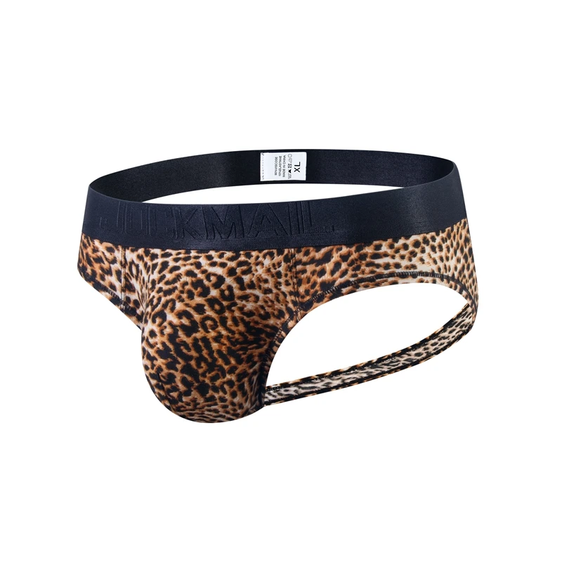 JOCKMAIL Sexy Men Thong Gay Underwear Jockstrap Crotchless Underpants Briefs Bikini Panties Leopard Print Friendly Lingerie
