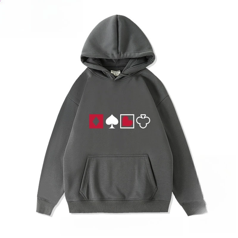 

Full-time Hunter Playing Card Printing Animation Periphery Xisuo Autumn and Winter Hooded Sweater Men's Loose Casual