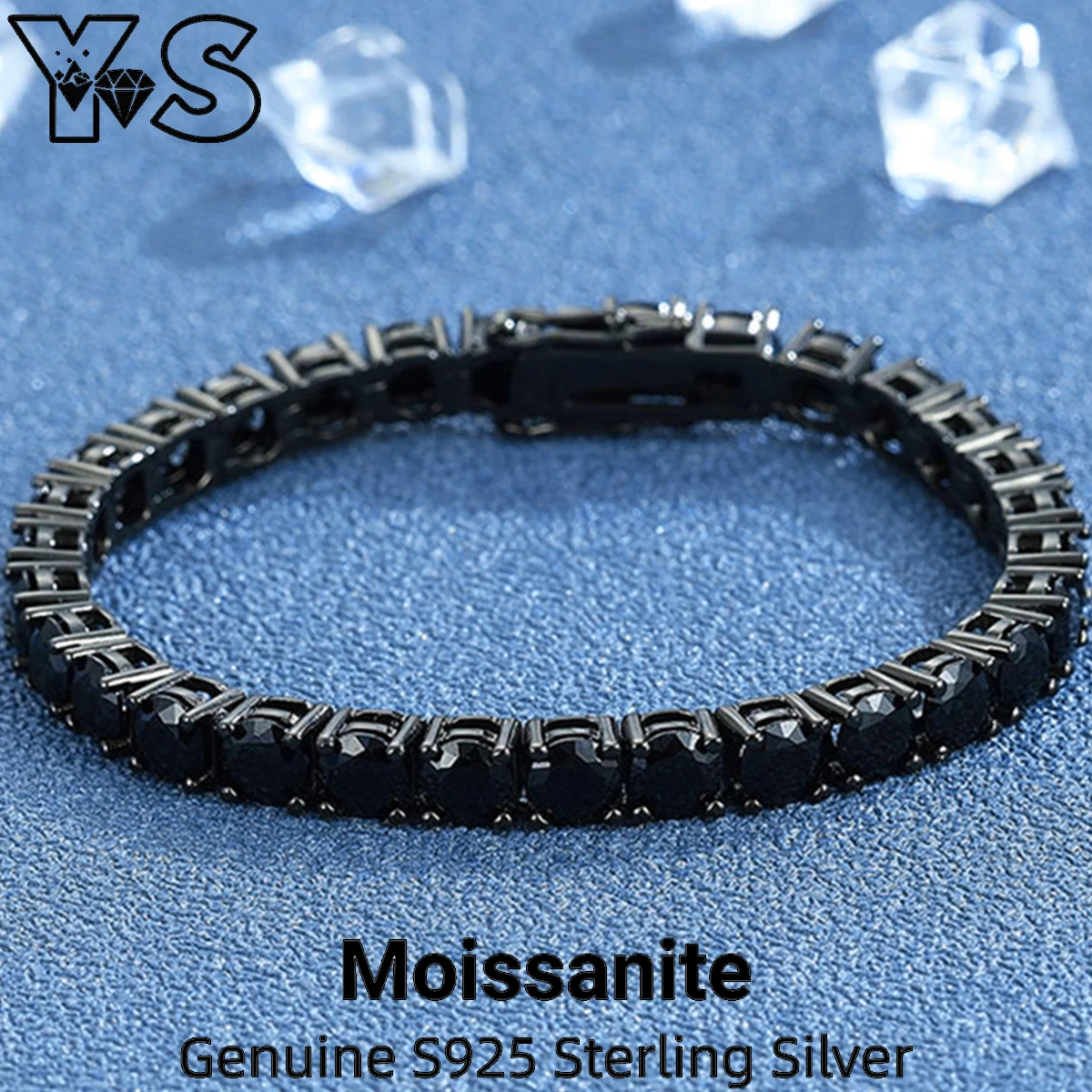 ‌Genuine S925 Sterling Silver Black Plated Tennis Bracelet 3mm 4mm 5mm Black Moissanite Modern Elegant Jewelry for Women‌